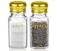Gold Salt and Pepper Shakers Set by Brighter Barns - Gold Kitchen Decor & Accessories - Neutral Minimal Decor - Modern Glass Shakers with Stainless Steel Lids for Home, Restaurants
