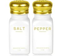 Gold Salt and Pepper Shakers Set by Brighter Barns - Modern Kitchen Decor, White and Gold Kitchen Decor & Accessories - Vintage Glass Shakers with Stainless Steel Lids for Home, Restaurant