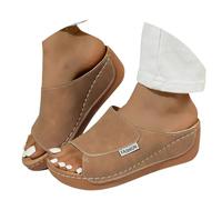 Gold Sandals for Women, Women's Comfy Wedge Platform Sandals Slip On Open Toe Leather Slides with Arch Support Summer Beach Outdoor Brown 5.5