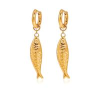 Gold Sardine Fish Earrings for Women Trendy 14k Plated Dangle Bohemian Tiny Spiral Drop Ear-rings Summer Beach Ocean Seaside Ear Jewelry Accessories Gifts