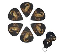 gold scorpion Guitar Picks 6 Pack, 0.46mm Thickness Celluloid Bass Pick with Leather Guitar Pick Holder Keychain Abstract Art Pics Plectrum for Acoustic Electric Guitar, Ukulele, Bass
