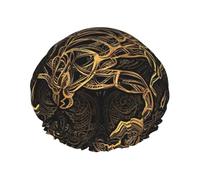 Gold Scorpion Print Shower Cap, Lined Shower Cap For Women Reusable, Double Layer Waterproof Bath Cap