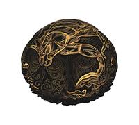Gold Scorpion Printed Double-Layer Shower Cap, Reusable Shower Cap, Suitable For Various Hair Lengths