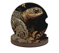 Gold Sea Turtle 4PCS Car Coasters Absorbent Drink Coasters with A Finger Universal Wood Coffee Coaster for Cup Holders Non-Slip Car Cup Holder Coaster Cute Drink Mat Car Accessories for Women Men