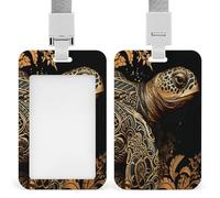 Gold Sea Turtle Badge Holder Vertical Id Card Holder with Lanyard Heavy Duty Name Tag Holders Waterproof Work Badge Holder for Office Cruise Teacher Cute Badge Protector