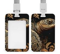 Gold Sea Turtle Id Badge Holder with Lanyard, Clear Vertical Card Protector Waterproof, Breakaway Safety Neck Strap, Heavy Duty Name Tag Holder for Nurse Teacher Officer Staff Women Men