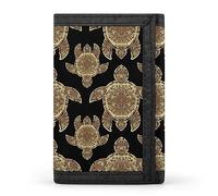 Gold Sea Turtle in Indigenous Tribal Polynesian Maori Tattoo on Dark Trifold Wallet, Stylish Purse with Keychain, Credit Pass Case Card-Holder for Crash Bills Receipts Women Men 5 x 3.3 x 0.2 Inch