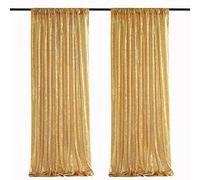 Gold Sequin Backdrop Curtain Panels Stage 2 Pieces 2FTx8FT Wedding Party Background Drapes