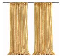 Gold Sequin Backdrop Curtains 2 Panels 2FTx8FT Glitter Gold Photo Backdrop for Wedding Party Stage Decorations