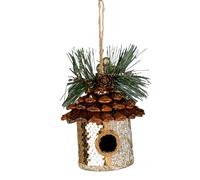 Gold Sequin Birdhouse 10x11cm - Christmas Tree Hanging Decorations Festive Decorative Ornaments Fairy Tale Themed Xmas Tree Pendant