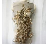 Gold Sequin Embroidered Peacock Birds Applique Lace Fabric Trimming Sewing Patch Wedding Gown Dress DIY Crafts