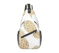 Gold Sequin Glossy Stylish Oblique Chest Backpack Leisure Backpack Small Bag for Travel Work Casual, Golden Pineapple Background, Rozmiar uniwersalny