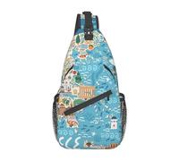 Gold Sequin Glossy Stylish Oblique Chest Backpack Leisure Backpack Small Bag for Travel Work Casual, Greece Map, Rozmiar uniwersalny