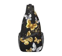 Gold Sequin Glossy Stylish Oblique Chest Backpack Leisure Backpack Small Bag for Travel Work Casual, Gold White Butterflies Black, Rozmiar uniwersalny