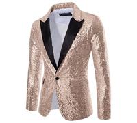 Gold Sequin Jacket Men's for Carnival Fancy Dress and Festive Occasions Glitter Suit Jacket Wedding Stage Performance Evening Wear, 2-rose gold, 5XL