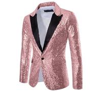 Gold Sequin Jacket Men's for Carnival Fancy Dress and Festive Occasions Glitter Suit Jacket Wedding Stage Performance Evening Wear, 2 pink, 5XL