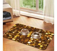 Gold Sequin Sparkle Dog Food Mats for Floors, 12x18 Inch Non-Slip Super Absorbent Pet Food Mat, Dishwasher Dog Mat for Food and Water, Cute Rubber Quick Dry Pet Feeding Mat for Dogs Puppy Cats