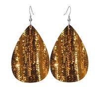 Gold Sequin Sparkle Faux Leather Teardrop Earrings, Fashion Lightweight Drop Dangle Earrings Leather Earrings For Women Weddings, Parties, Ceremonies, Banquets, Gifts