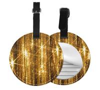 Gold Sequin Sparkle,Luggage Tags Pu Leather Name Tag Travel Suitcase Identifier ID Tags Durable Baggage Label 2 pcs