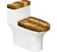 Gold Sequin Sparkle Print 2 Pcs Toilet Lid Cover and Toilet Tank Lid Cover Set, Soft Stretchable Bathroom Covers, Fits Round and Elongated Toilet Seats, Washable and Decorative