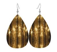 Gold Sequin Sparkle Print Leather Dangle Earrings for Women - Lightweight Teardrop Fashion Statement Earrings