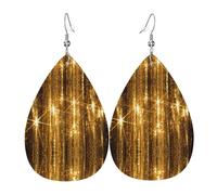 Gold Sequin Sparkle Print Leather Dangle Earrings - Lightweight Teardrop Costume Earrings for Parties, Valentine's Day