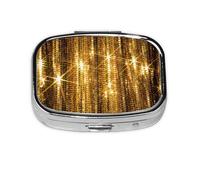 Gold Sequin Sparkle Print Square Metal Pill Box Decorative Pill Case - Carry Your Meds in Style (Rectangular)