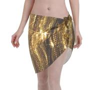 Gold Sequin Sparkle Printing Summer Sarong for Women Smooth and Silky Beach Bikini Swimsuit Cover Up Wrap Skirt Swimsuit
