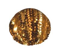 Gold Sequin Sparkle Shower Caps for Women Reusable Waterproof Shower Bonnet Large Elastic Bath Caps Double Layers Bathing Hair Caps Designed for all Hair Lengths with PEVA Lining