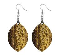Gold Sequin Sparkle Wooden Earrings for Women, Vintage Elegant Wood Jewelry, Lightweight Earrings for Wedding, Party, Everyday Jewelry Gift, Apricot shaped, Wood, wood