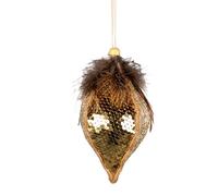 Gold Sequin Teardrop Bauble 14cm - Christmas Tree Hanging Decorations Festive Decorative Ornaments Fairy Tale Themed Xmas Tree Pendant