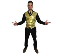 Gold Sequin Waistcoat & Bow Tie Showbiz Show business Mens Fancy Dress Costume