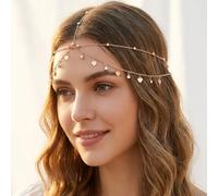 Gold Sequins Rhinestones Boho Head Chain Jewelry, Gold Bohemian Layered Festival Costume Headpieces Halloween Costume Headpiece Egyptian Prom Accessories Headbands for Women