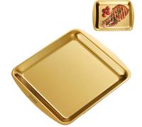 Gold Serving Platters for Coffee Table, 304 Stainless Steel Rectangle Plates, Sizzle Tray for Camping,BBQ,Party,Buffet,Appetizer,Bathroom Supplies, 9.2x8.3Inch
