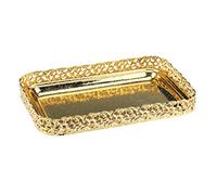 Gold Serving Tray - Rectangle Decorative Mirror Polished Paandan Centrepiece Tealight Candles Display Plate Fruit Platter Snacks Drinks Tray