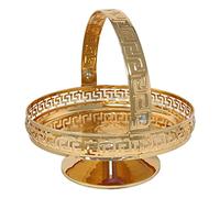 Gold Serving Tray With Handle Round Footed Decorative Mirrored Polish Paandan Tray Appetiser Fruit Platter Cupcake Snacks Serving Tray Display Candle Cosmetics Jewellery Centrepiece, 23cm