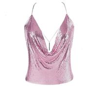 Gold Sexy Tops for Women Sparkly Deep V Neck Crop Tank Tops Cami Body Chain Top - - Medium