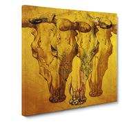 Gold Shade of Skulls Canvas Print | Gallery Wrapped 30mm Frame Wall Art | 14x14 inches | Ready to Hang | Modern Skull Picture | Living Room Bedroom Lounge Office