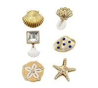 Gold Shell Sandal Charm Set - 6 Pieces Sea Theme Slipper Decor, Cute Beach Accessories, Sparkly Decorative Shoe Bling Charms | Trendy Stylish Slide Footwear Decorations For Home Holiday New Year