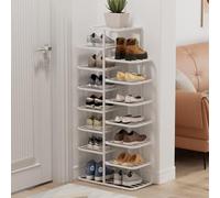 Gold Shoe Rack, 3-10 Tier Narrow Vertical Metal Tower, Adjustable Shelves Double Row Large Capacity Storage Rack For Entryway Closet, Space Saving Organizer For Home, Hallway, Dorm White 8tier