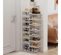 Gold Shoe Rack, 3-10 Tier Narrow Vertical Metal Tower, Adjustable Shelves Double Row Large Capacity Storage Rack For Entryway Closet, Space Saving Organizer For Home, Hallway, Dorm White 9tier