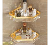 Gold Shower Caddy, Wall-Mounted Acrylic Corner Shelf, Triangle Towel Rack & Cosmetic Storage, Rustproof Bathroom Organizer, 2-Piece Set for Kitchen & Bath