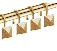 Gold Shower Curtain Hooks, CHICTIE Shower Hooks for Shower Curtain, Rustproof Decorative Shower Curtain Rings for Bathroom Rod, Modern Metal Brass Shower Curtain Hangers, Square Pyramid Set of 12