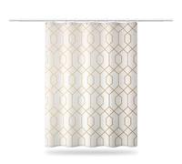 Gold Shower Curtain Mould Proof Resistant 200 x 220 cm (79 x 87 Inch), Waterproof Shower Curtains Geometric Grid Polyester Fabric Bathroom Curtains with Hooks, Weighted Hem, Quick-Drying (LB630)