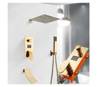 Gold Shower Faucet Set Digital Display Rain Bathroom Shower Systems Wall Mount Waterfall Hot Cold Mixer Bath Tap,Shower Kits/One Color/3 Way 12 Inch (One Color 3 Way 16 Inch) Aqiong