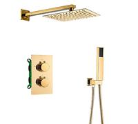 Gold Shower System Thermostatic Shower Faucet Set Concealed Shower Combo Set with Handheld Sprayer and Rain Shower Head Tub and Shower Trim Kit,Type A,10 Inches