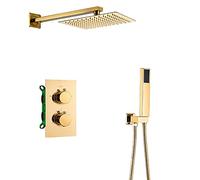 Gold Shower System Thermostatic Shower Faucet Set Concealed Shower Combo Set with Handheld Sprayer and Rain Shower Head Tub and Shower Trim Kit,Type A,8 Inches