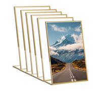 Gold Sign Stand Double-Sided Picture Acrylic Frame 6PCS, A5 Transparent Picture with Gold Frame for Wedding Reception Restaurant Sign Table Menu Display Table Rack（L Type）