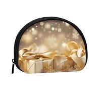 Gold Silk Christmas Mini Zipper Coin Purse, Small Travel Organizer with All-Over Print, Durable Polyester Fabric, Compact Pouch for Coins,Keys