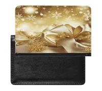 Gold Silk Christmas Passport Holder Cover Leather Passport Wallet RFID Blocking Travel Wallet Documents Organizer Passport Protector Passport Cover for Men&Women